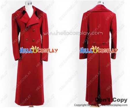 Doctor Cosplay Dr Dark Red Long Wool Trench Coat Costume