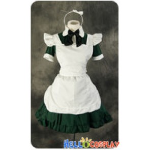 Maid Cosplay White Apron Green Dress Sweet Costume