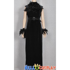 Vintage Black Gown Feather Dress Historical Retro Costume