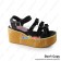 Punk Lolita Shoes Black Matt Zipper Wood Bottom Wedge Sandals