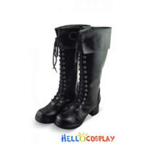 Black Lace Up Chunky Punk Lolita Long Boots