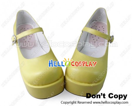 Sweet Lolita Wedge Shoes Milk Yellow Single Strap Hasp Round Buckle