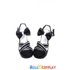 Black White Detachable Bows Platform Princess Lolita Shoes