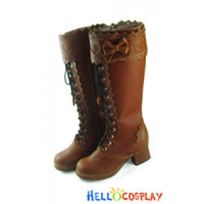 Light Brown Heart Ruffle Chunky Princess Lolita Long Boots