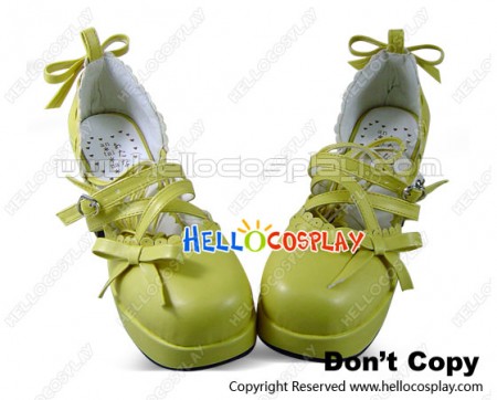 Yellow Bow Crossing Straps Chunky Sweet Lolita Shoes