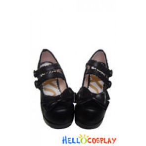 Black Double Straps Chunky Fashion Princess Lolita Shoes