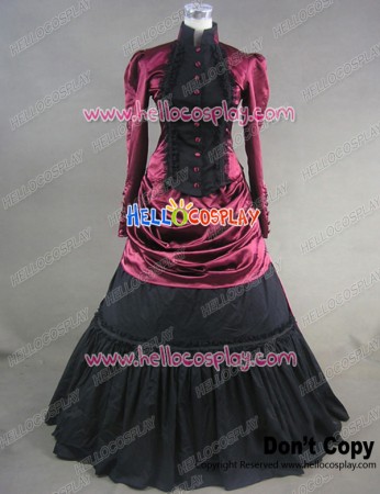 Victorian Satin French Bustle Formal Ball Gown Reenactment Lolita Dress Costume