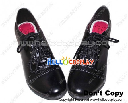 Gothic Lolita Shoes Black Ankle Lace Up Scalloped Chunky