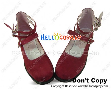 Wine Red Suede Ankle Straps Flat Sweet Lolita Shoes