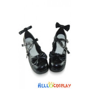 Black Bow Decoration Crossing Straps Wedge Lolita Shoes