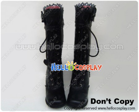 Matte Black Heart Ruffle Chunky Princess Lolita Long Boots