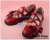 Wine Red Heart Shaped Bow Low Chunky Princess Lolita Shoes