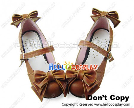 Light Brown Bow Single Strap Cone Sweet Lolita Shoes