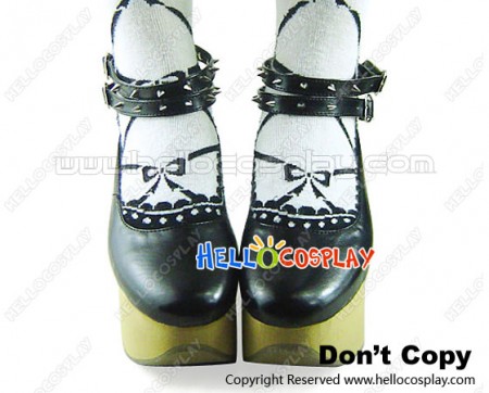 Charming Black Rivets Ankle Strap Platform Punk Lolita Shoes