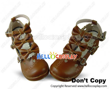 Light Brown Bows Straps Chunky Princess Lolita Shoes