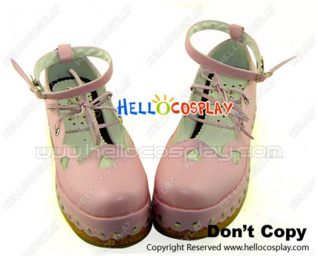Pink Lacing Ankle Strap Platform Sweet Lolita Shoes