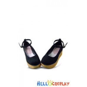 Suede Black NaNa Satin Strap Platform Punk Lolita Shoes