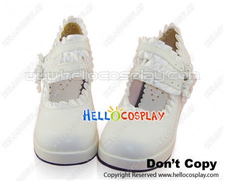 White Satin Ruffle Double Straps Platform Sweet Lolita Shoes