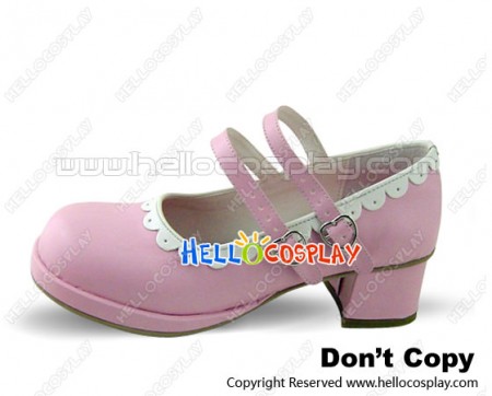 Pink White Ruffle ViVi Double Straps Chunky Sweet Lolita Shoes