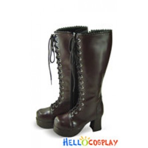 Brown Lace And Zipper Ruffle Chunky Punk Lolita Boots