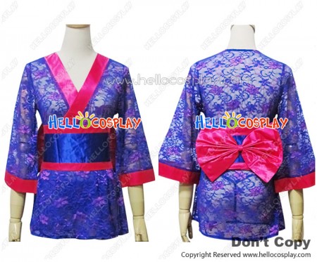 Angel Feather Cosplay Lace Kimono Dress Costume Blue Purple