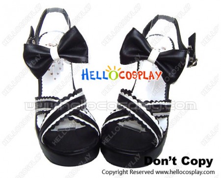 Black White Detachable Bows Platform Princess Lolita Shoes