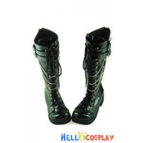 Mirror Black Lacing Buckle Straps Chunky Punk Lolita Boots