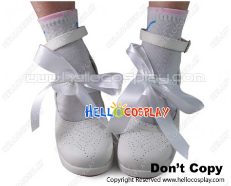 Sweet Lolita Shoes White Matte Ribbon Ankle Strap Chunky