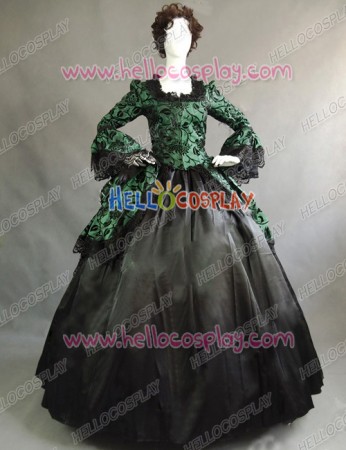 Victorian Lolita Marie Antoinette Brocade Gothic Lolita Dress Green Floral