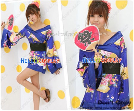 Angel Feather Cosplay Short Kimono Costume Dress Blue