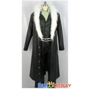 One Piece Cosplay Sir Crocodile Costume Fur Collar Black Coat