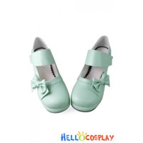 Princess Lolita Shoes Matte Mint Green Wide Ankle Strap Lace Bow