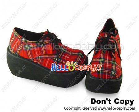 Red Gingham Lacing Platform Punk Lolita Shoes