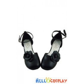 Black Alice Flower Ankle Strap Chunky Sweet Lolita Shoes