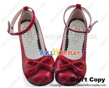 Wine Red Ruffle Bow Contract Chunky Sweet Lolita Shoes