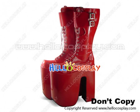 Red Buckles Lacing Chunky Punk Lolita Boots