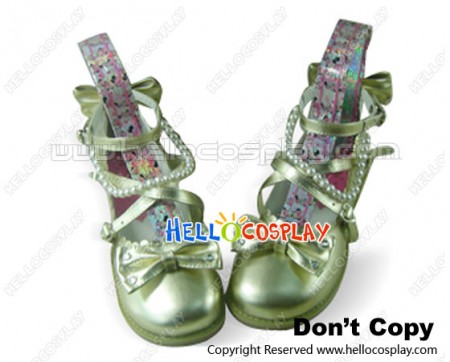 Gold Pearls String Chunky Princess Lolita Shoes