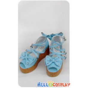 Blue Bows Ruffle Straps Platform Princess Lolita Sandals