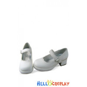 White Single Ruffle Strap Chunky Princess Lolita Shoes