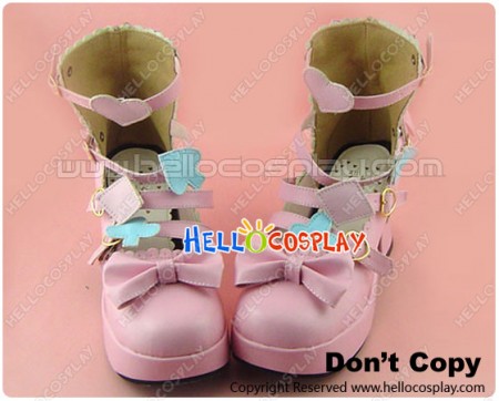 Pink Alice Bow Straps Chunky Princess Lolita Shoes