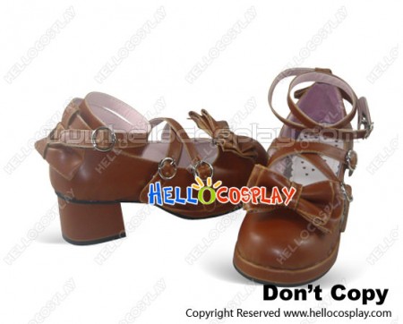 Light Brown Bow Many Straps Chunky Princess Lolita Shoes