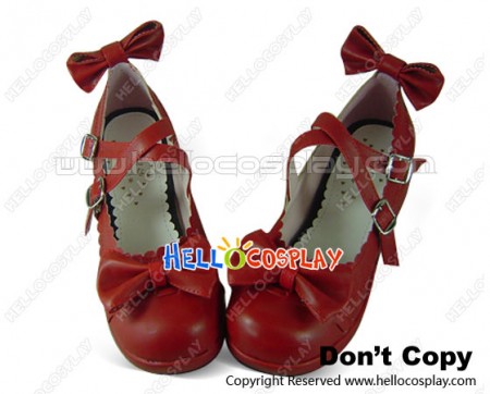 Red Round Toe Wedge Heel PU Lolita Shoes
