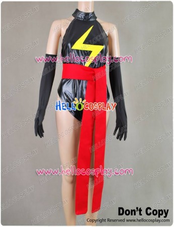 Ms Marvel Cosplay Black Leather Jumpsuit Dress Costume
