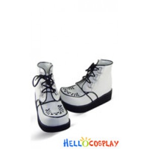 White Lace Shoelace Platform Punk Lolita Ankle Boots