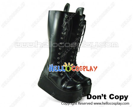 Black Long Shoelaces Lace Up Platform Punk Lolita Boots