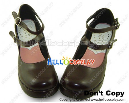 Brown Pure Double Straps Chunky Princess Lolita Shoes