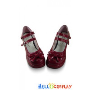 Mirror Wine Red Ruffle Instep Straps Chunky Princess Lolita Shoe