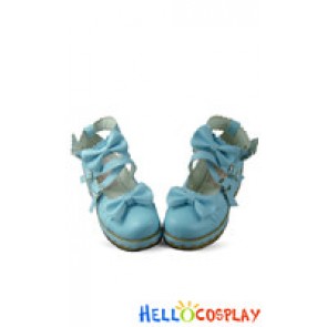 Graceful Blue Crisscross Ankle Strap Lace Bow Lolita Shoes