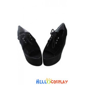 Punk Lolita Shoes Black Sweet Suede Platform Fish Mouth Lace Up