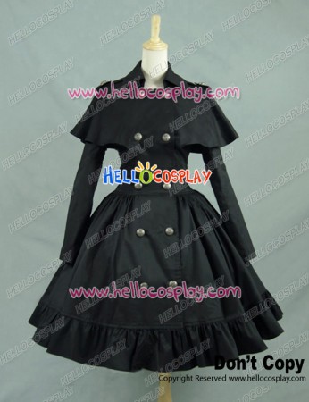 Gothic Lolita Cosplay Victorian Coat Reenactment Steampunk Stage Black Dress Costume